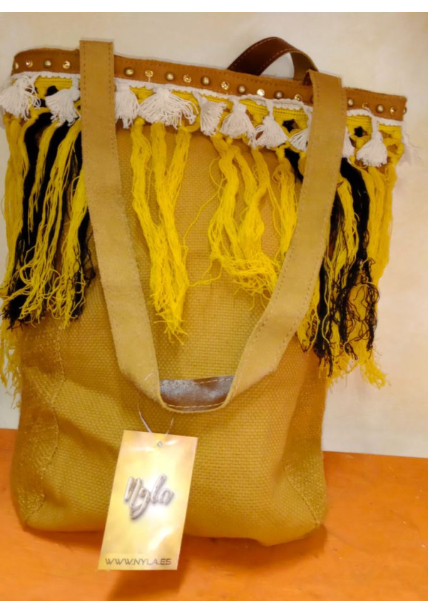 BOLSO TELA ETNICO  CON HILOS COLGANTES