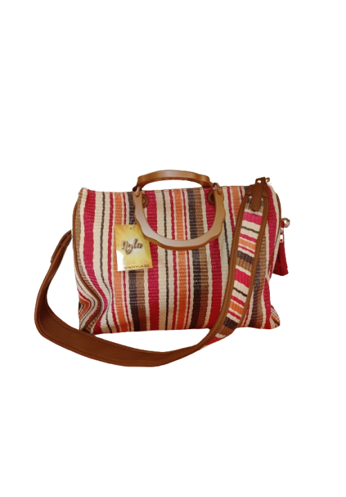 BOLSO RAFIA SINTÉTICA ASAS MADERA MULTICOLOR